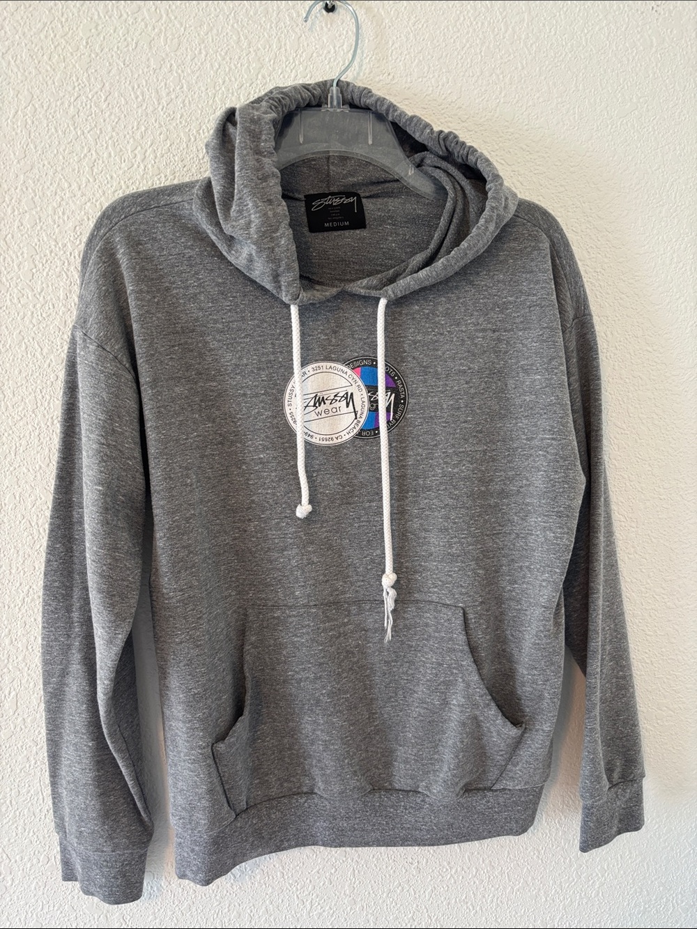 Stussy Heather Gray Pullover Hoodie with Logo Patch